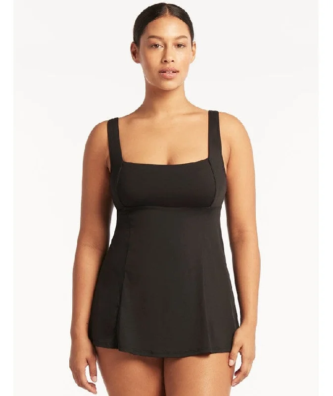 Sea Level Eco Essentials Square Neck Swim Dress - Black