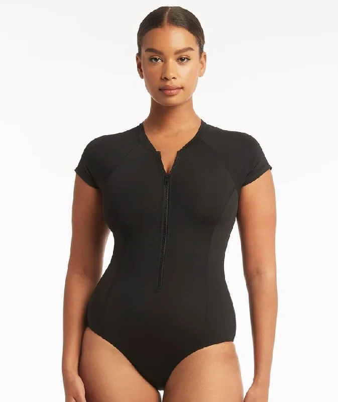 Sea Level Eco Essentials Short Sleeve A-DD Cup One Piece Swimsuit - Black