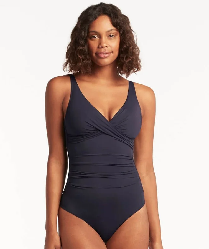 Sea Level Eco Essentials Cross Front A-DD Cup One Piece Swimsuit - Night Sky Navy