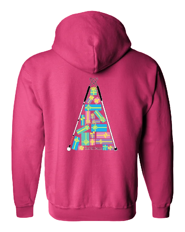 Christmas Tree of Gifts Zip Hoodie - Vibrant Pink