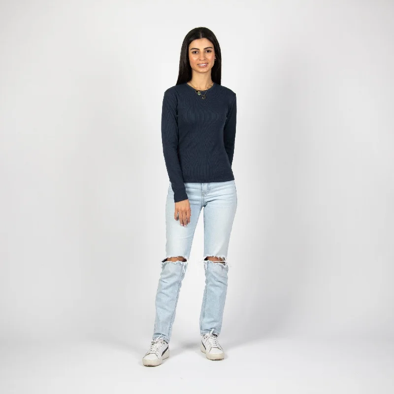 Navy Heather |  Women Ribbed Long Sleeve T-shirt