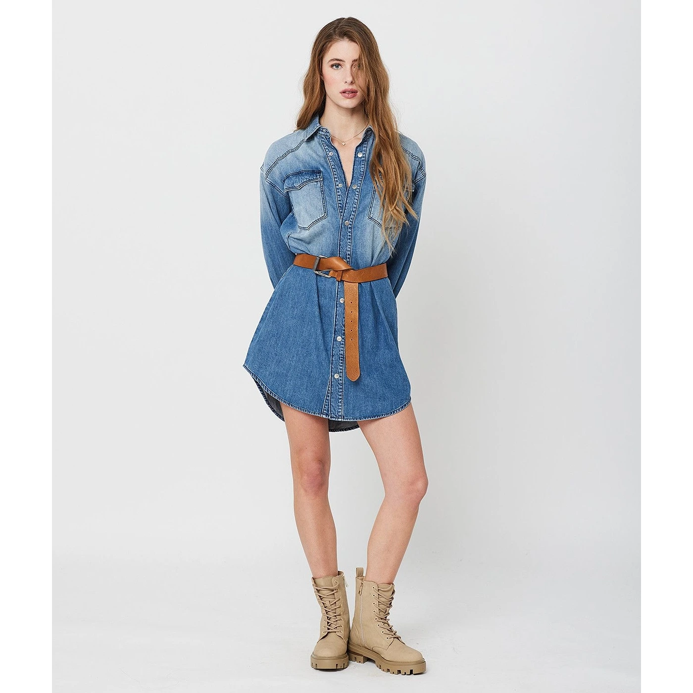 Blue Long Denim Shirt Dress