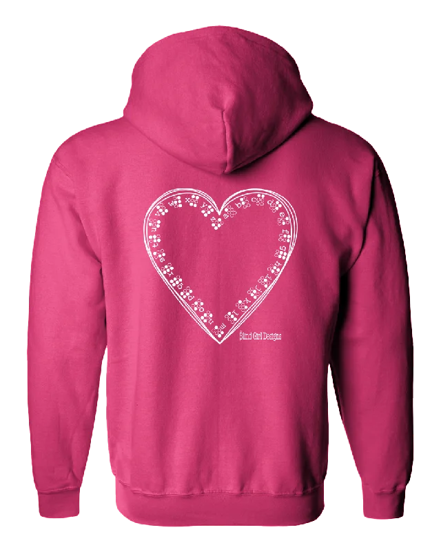 3D Braille Heart Full Zip Hoodie - Pink