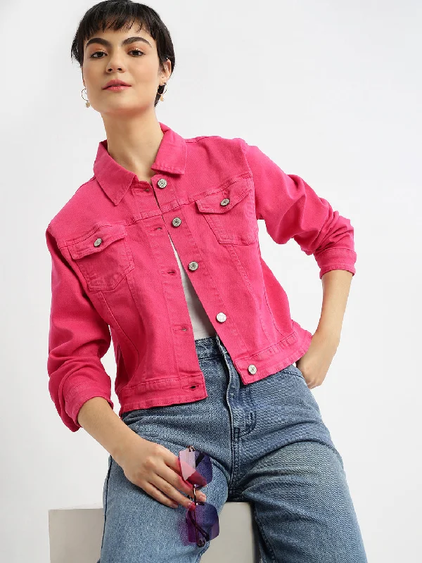 Women Pink Denim Jacket