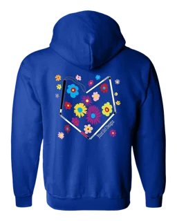 Colorful Flower Heart Cane Full Zip Hoodie - Royal Blue