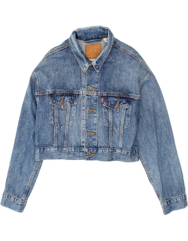 LEVI'S Womens Crop Denim Jacket UK 10 Small Blue Cotton