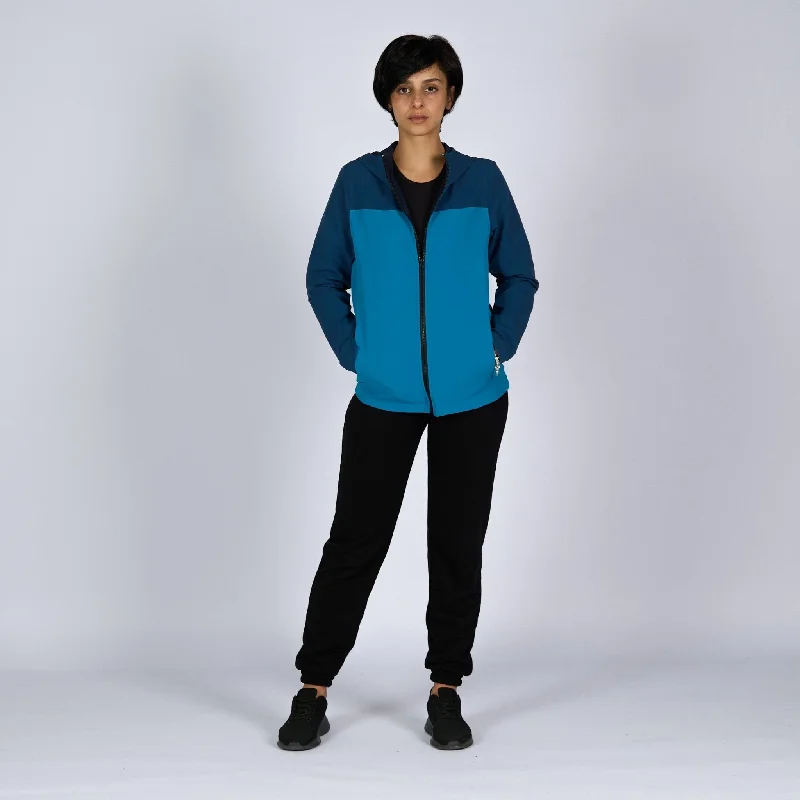 Aqua Blue - Navy Blue | Women Hooded Winterproof Jacket