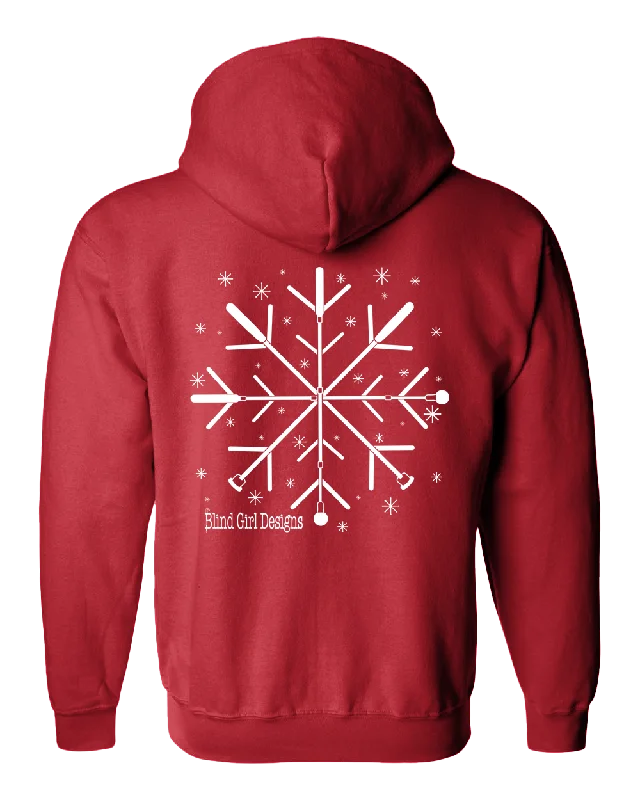 Tactile White Cane Snowflake Zip Hoodie - Red