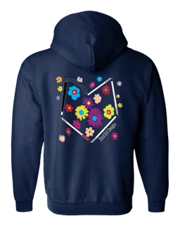 Colorful Flower Heart Cane Full Zip Hoodie - Navy