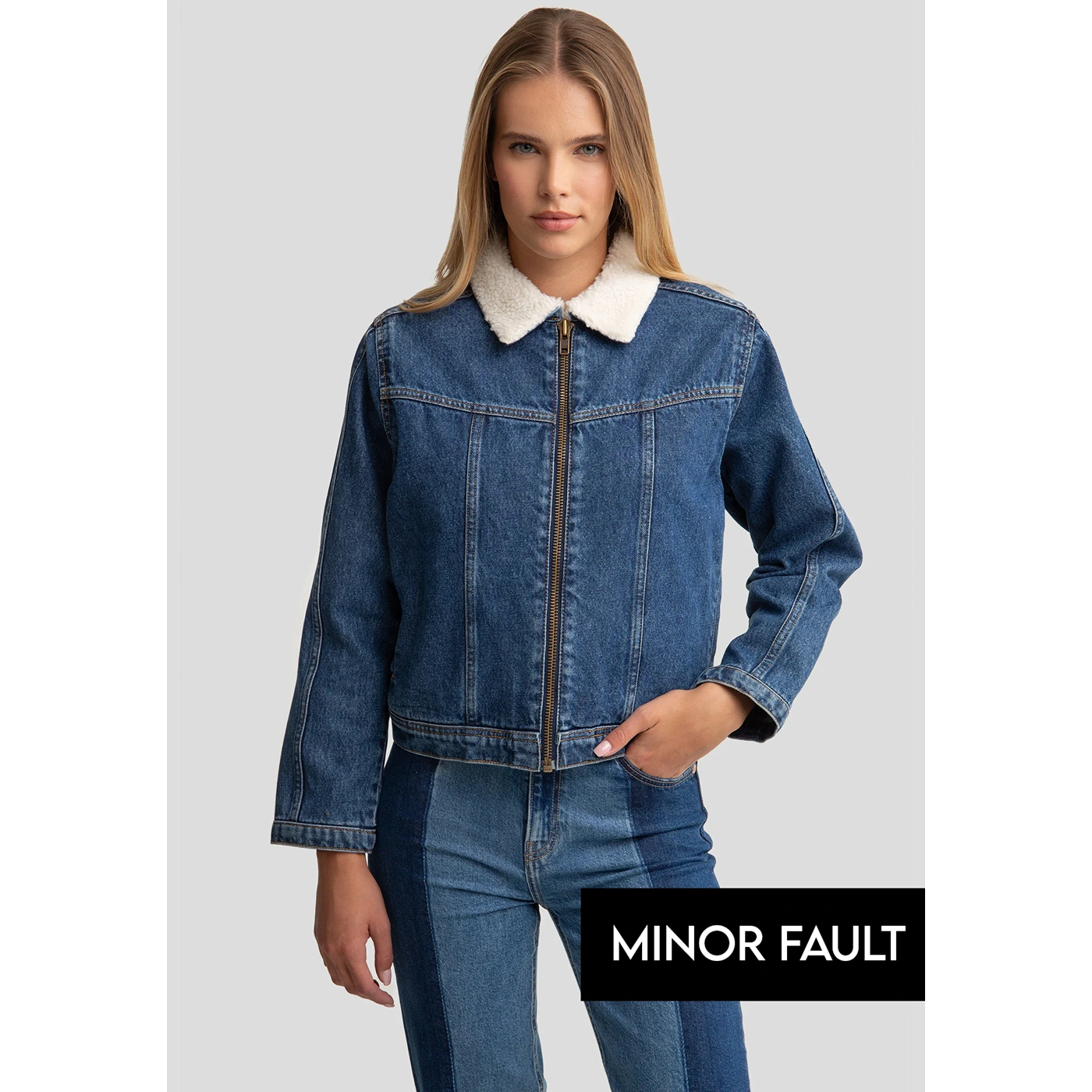 (Minor Fault) Blue Fur Denim Jacket