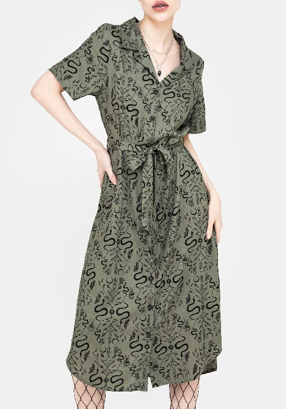 Dominion Snake Print Midi Shirt Dress