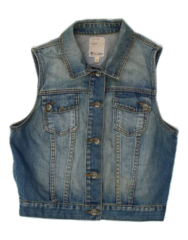 FAT FACE Womens Crop Denim Gilet UK 12 Medium Blue Cotton