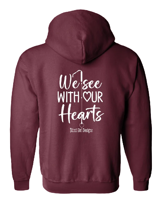 3D We See With Our Hearts Full Zip Hoodie - Berry