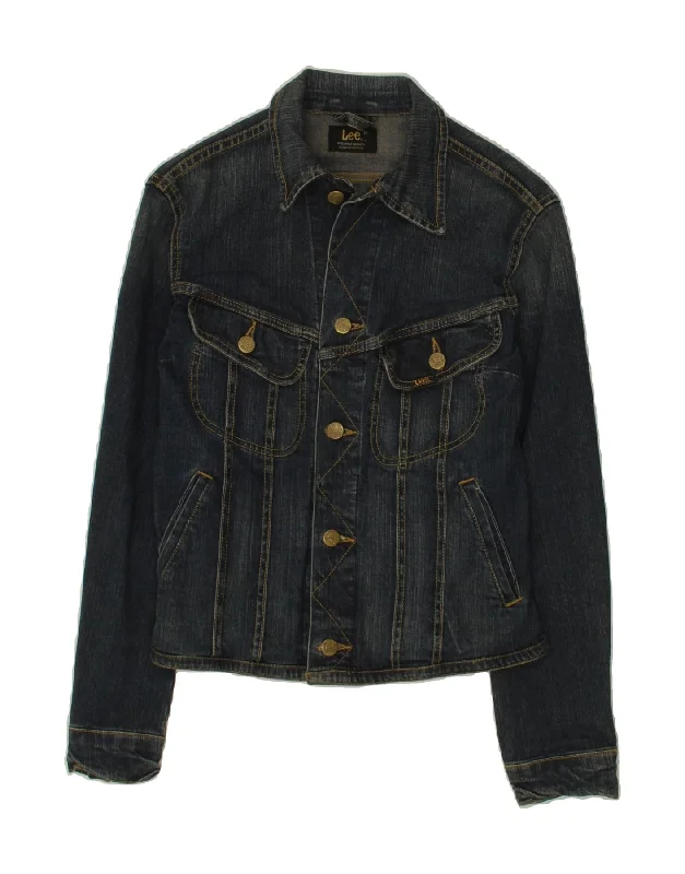 LEE Womens Crop Denim Jacket UK 12 Medium Navy Blue Cotton