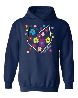 Colorful Flower Heart Cane Hoodie - Navy