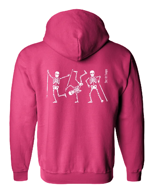 3D Dancing Skeletons Glow-in-the-Dark Full Zip Hoodie pink