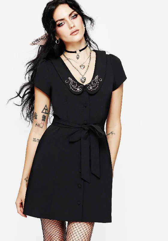 Rosethorn Embroidered Collar Mini Shirt Dress