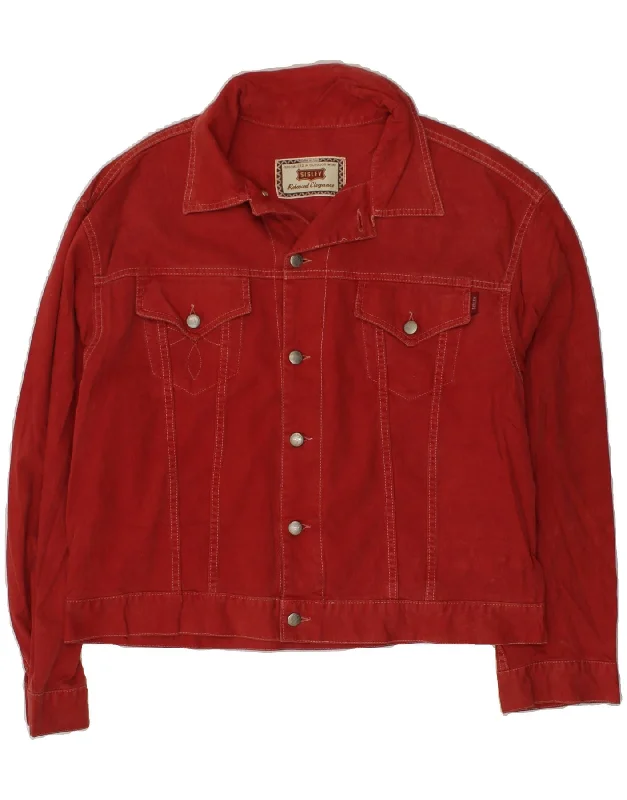 SISLEY Womens Denim Jacket UK 18 XL Red Cotton