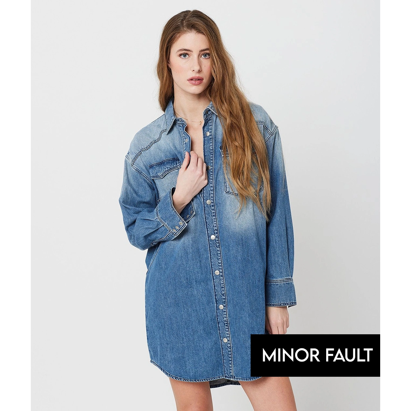 (Minor Fault) Blue Long Denim Shirt Dress