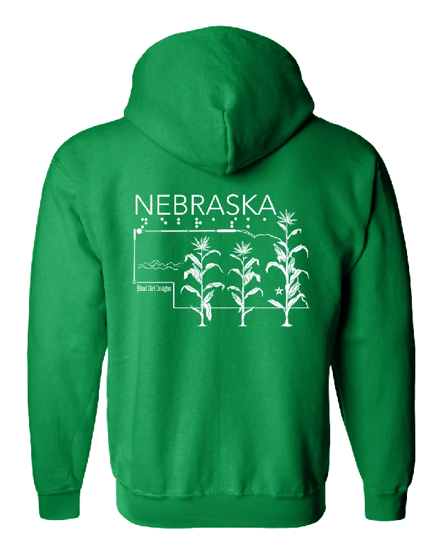 3D Tactile! Nebraska State Full Zip Hoodie - Irish Green