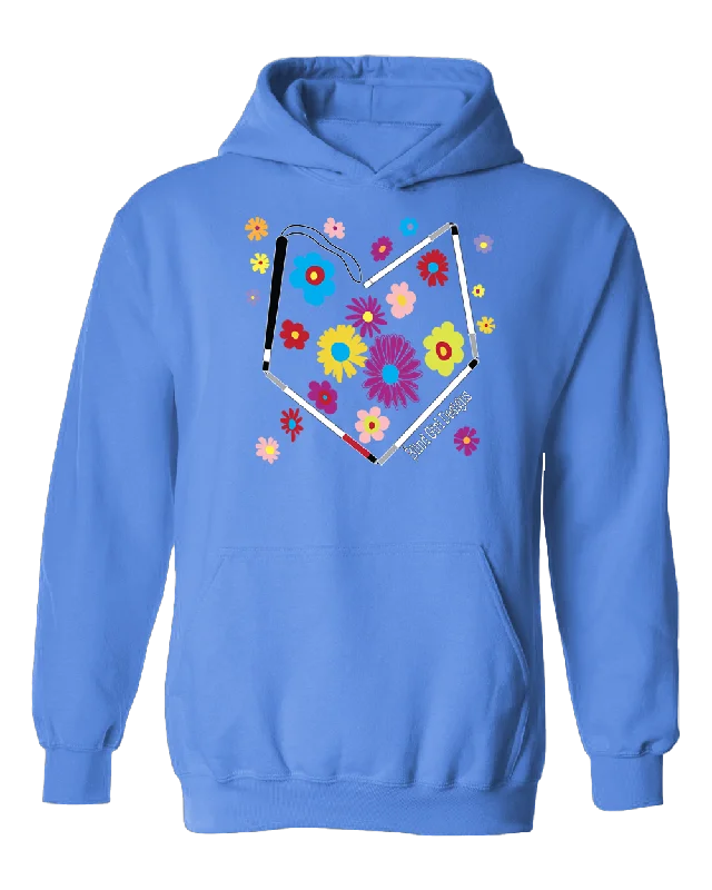 Colorful Flower Heart Cane Hoodie - carolina blue