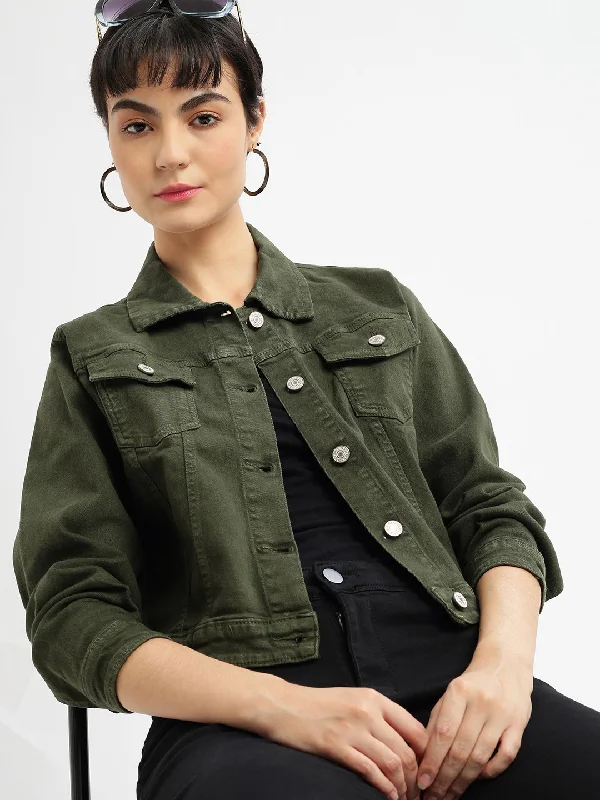 Women Olive Denim Jacket