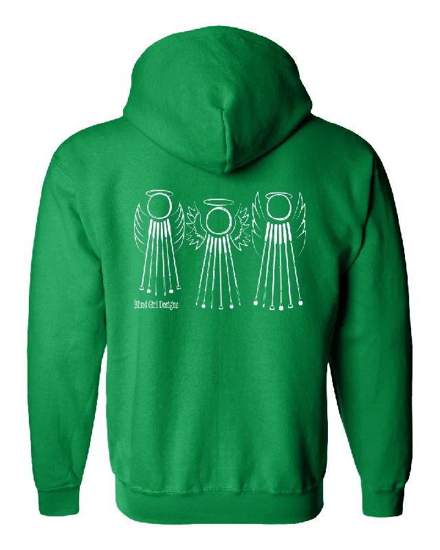 Tactile 3 Sweet White Cane Angels Full Zip Hoodie - Irish Green