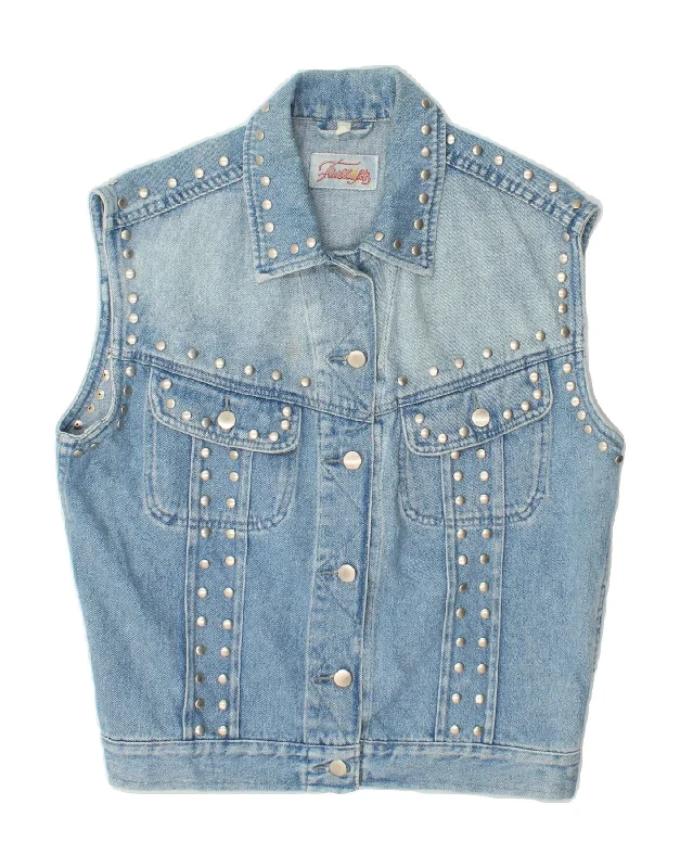 FLASH LIGHTS Womens Denim Gilet UK 10 Small Blue Cotton