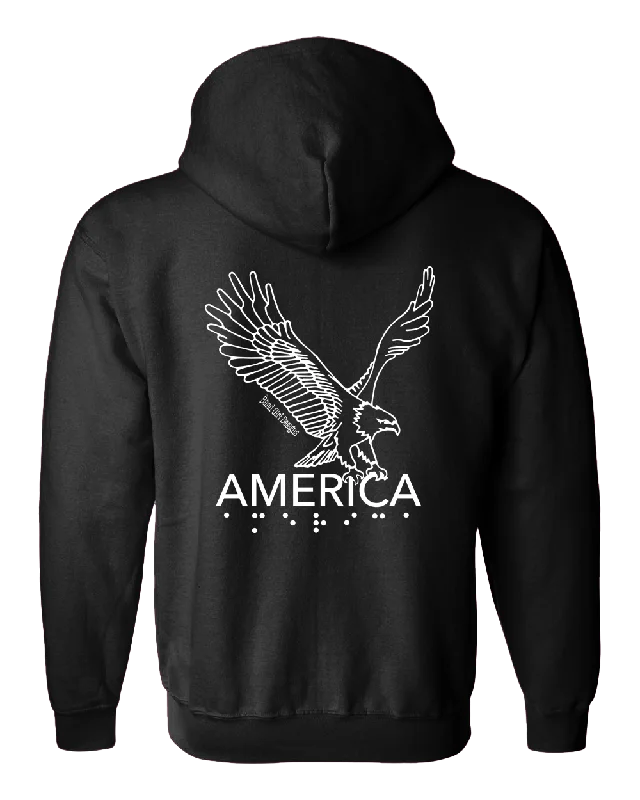 3D Tactile American Eagle Full Zip Hoodie - Black