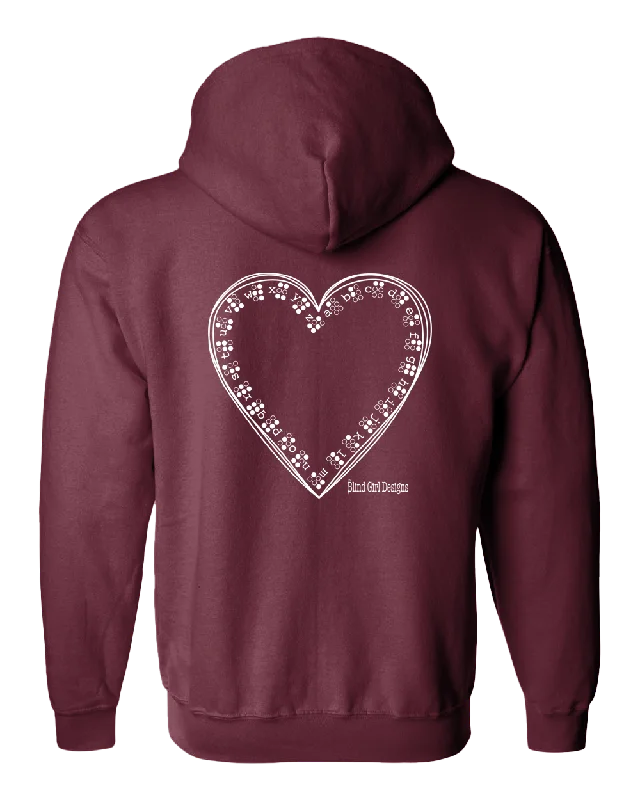 3D Braille Heart Full Zip Hoodie - Berry