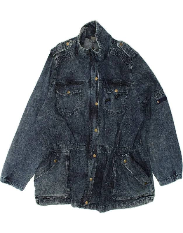 VINTAGE Womens Denim Jacket EU 52 3XL Navy Blue Cotton