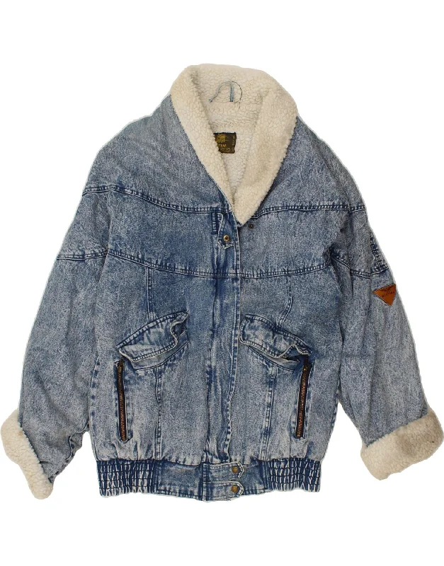 MONTANA Womens Vintage Oversized Denim Sherpa Jacket UK 14 Medium Blue