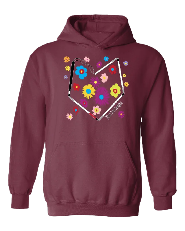 Colorful Flower Heart Cane Hoodie - Berry