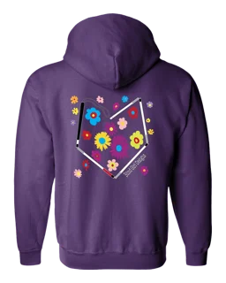 Colorful Flower Heart Cane Full Zip Hoodie - Purple