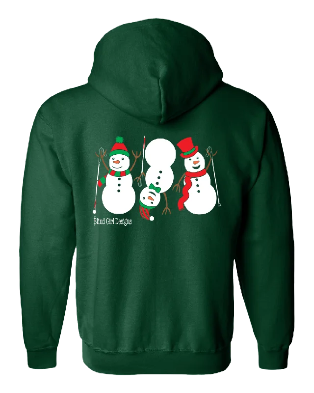 3 Dancing Snowmen with White Canes Full Zip Hoodie - Deep Forest Green