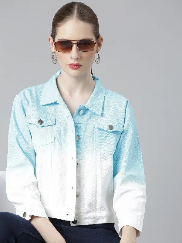 Women Blue Ombre Denim Jacket