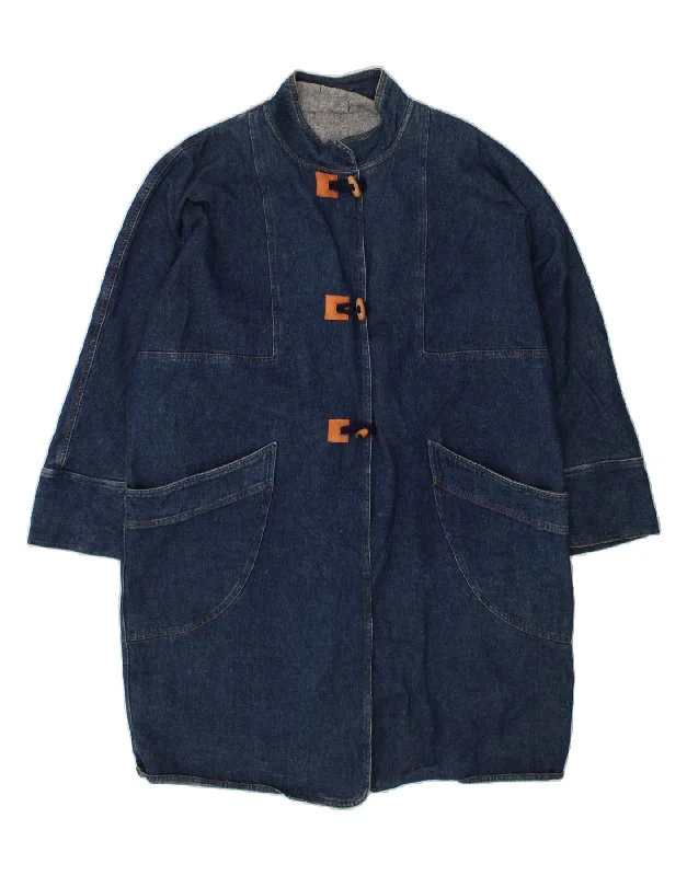 VINTAGE Womens Duffle Denim Coat UK 20 2XL Blue Cotton