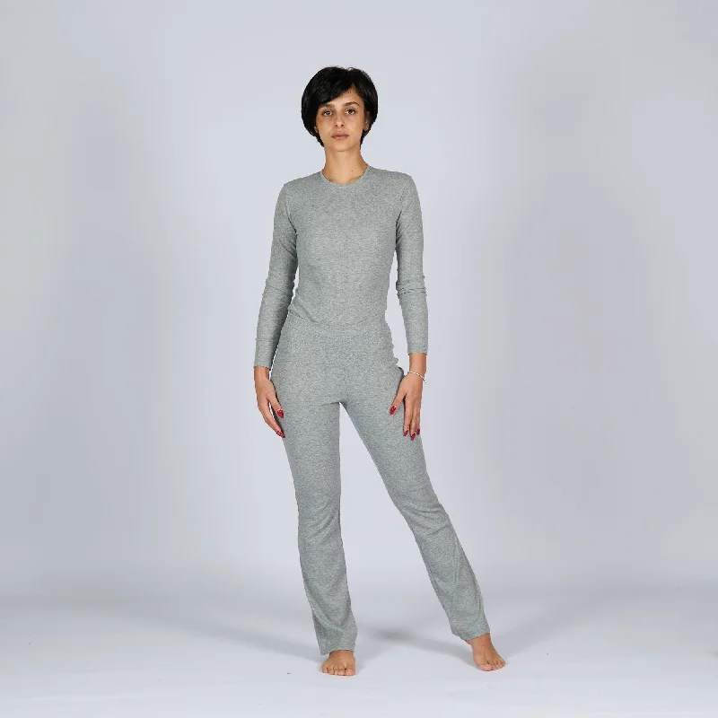 Medium Grey Heather | Women Ribbed Long Sleeve T-shirt