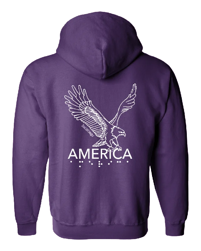 3D Tactile American Eagle Full Zip Hoodie - Purple