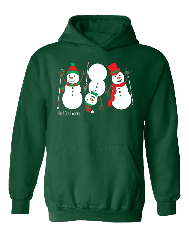 3 Dancing Snowmen with White Canes Hoodie - Deep Forest Green