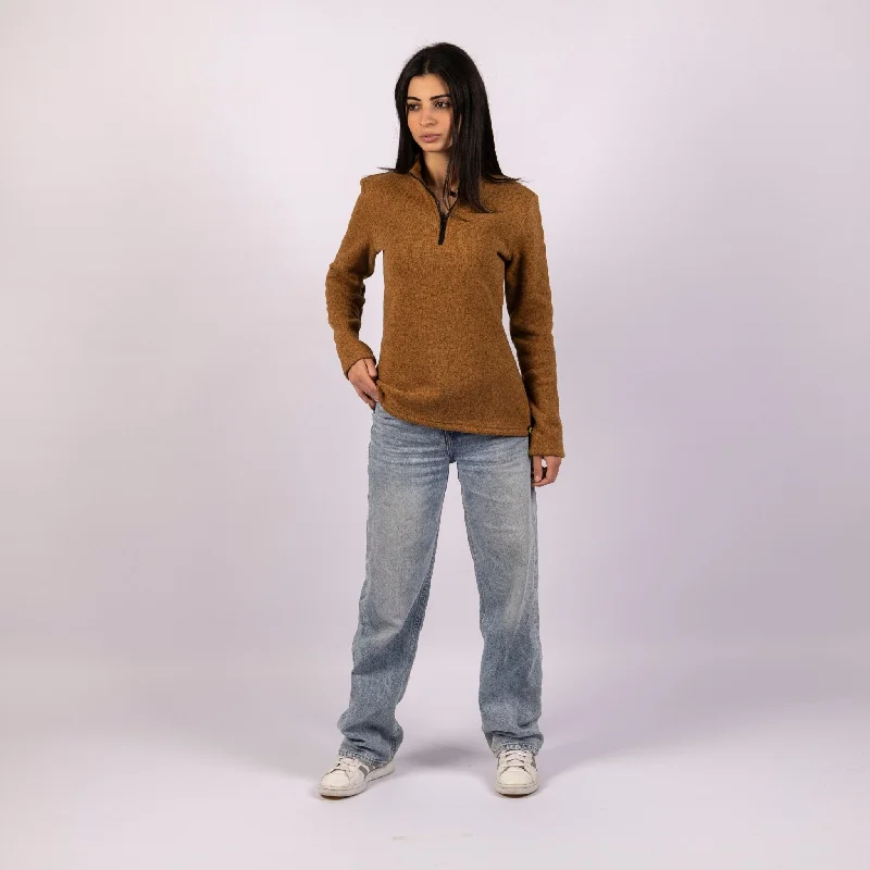 Golden Brown | Women Quarter Zip Sweater