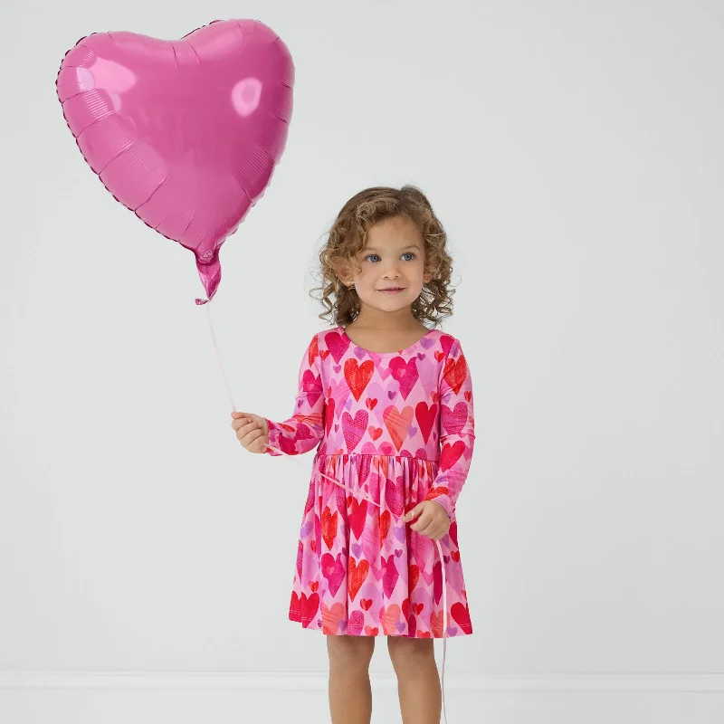 Pink Hearts & Crafts Bow Back Skater Dress with Bodysuit