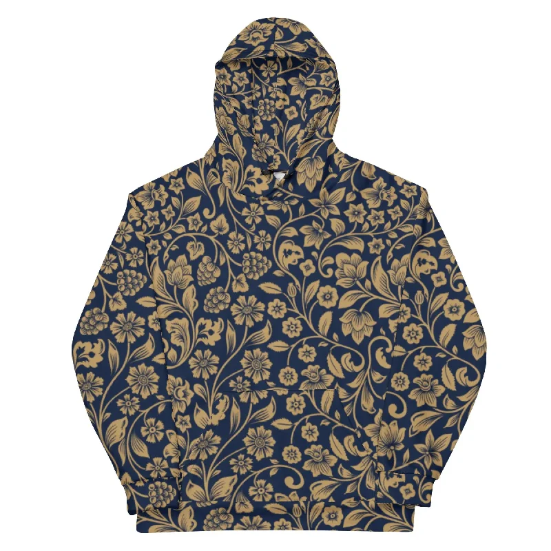 "Floral Lace" Collection - Navy and Golden Print Unisex Hoodie