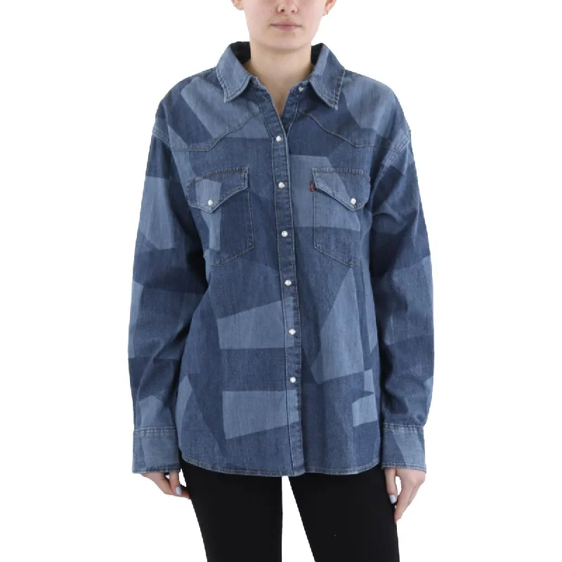 Womens Pockets Patchwork Denim Jacket