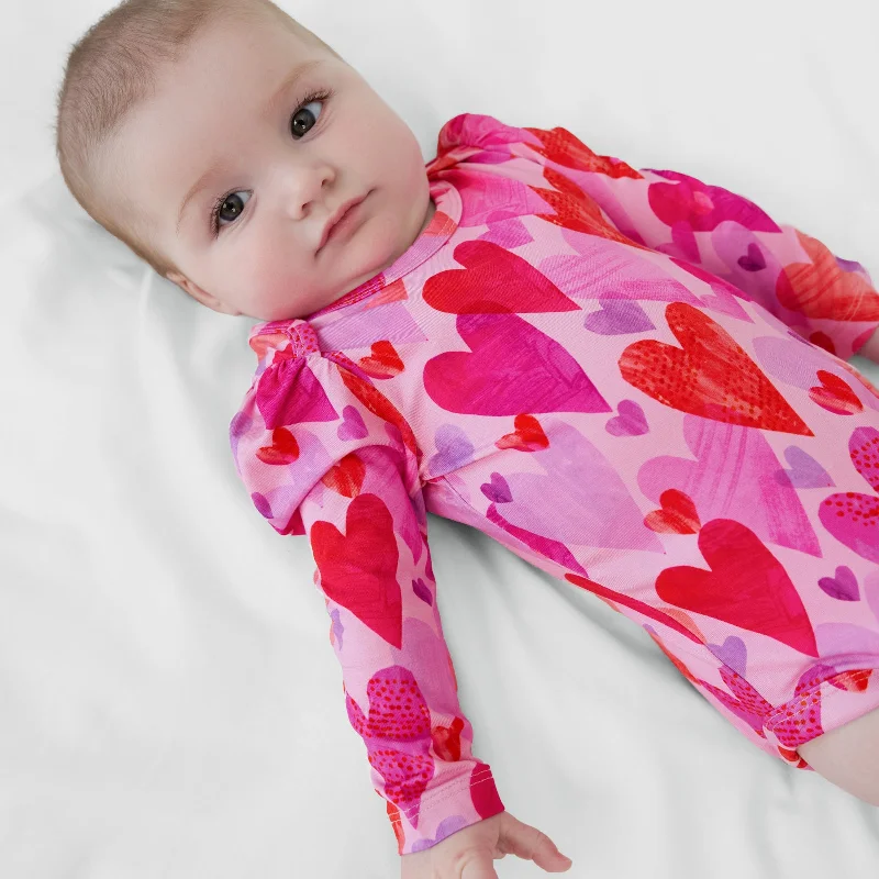 Pink Hearts & Crafts Puff Sleeve Bodysuit