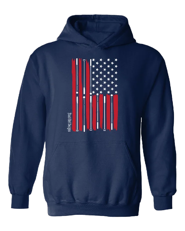 Beautiful Tactile American Flag Hoodie - Navy Blue