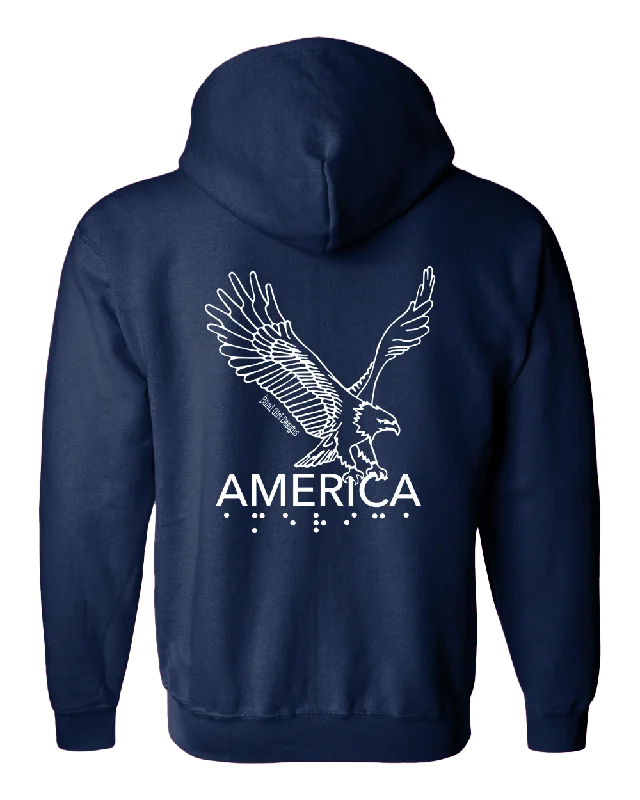 3D Tactile American Eagle Full Zip Hoodie - Navy Blue