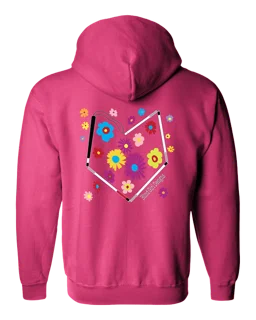 Colorful Flower Heart Cane Zip Hoodie - Vibrant Pink