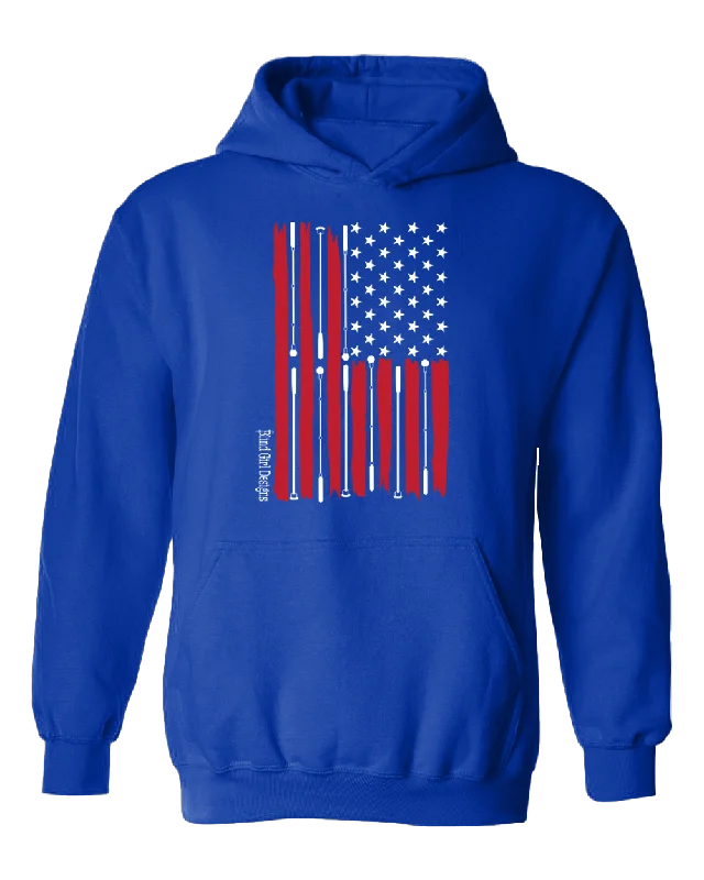 Beautiful Tactile American flag Hoodie Royal blue