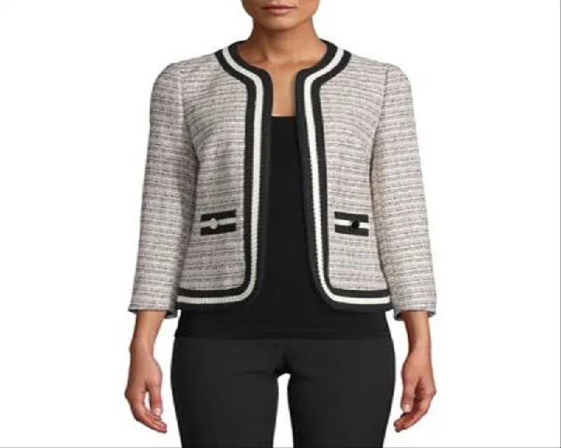 Anne Klein Women's Cherry Blossom Combo Tweed Knit Jacket Black-White Size 12